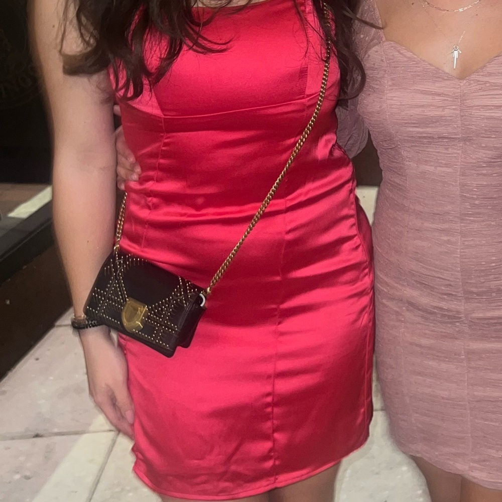 Pink Hippie Rose satin mini dress with adjustable straps